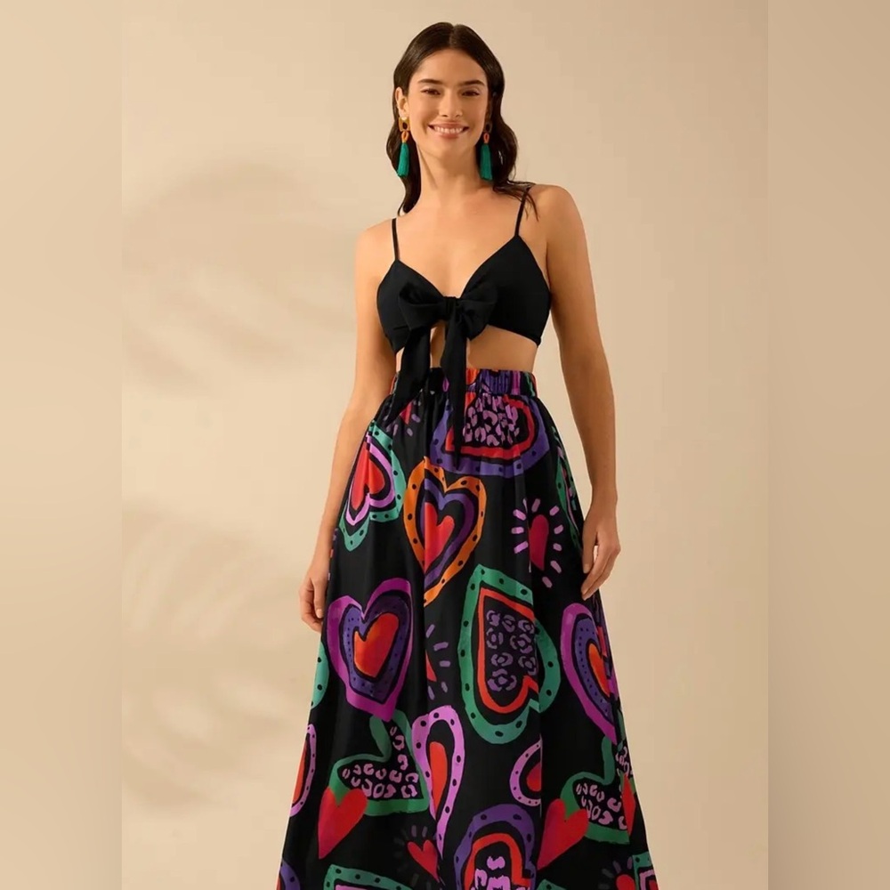Colorful Heart Print Skirt Elastic High Waist New Boutique - Picture 2 of 5